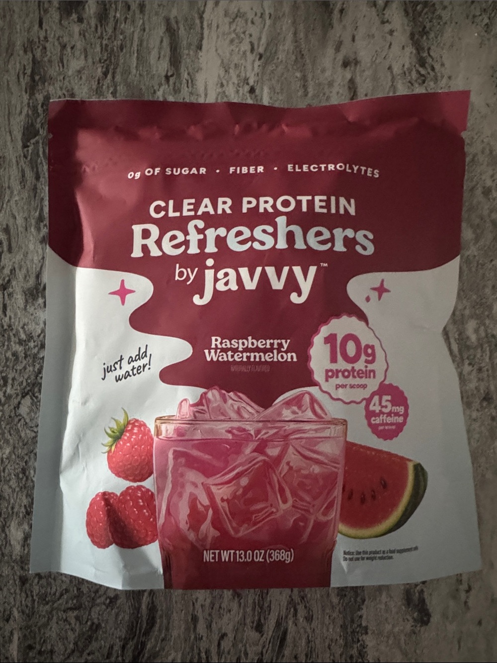 JAVVY Clear Protein Refresher - Raspberry Watermelon - 20 servings -Exp 7/22/28